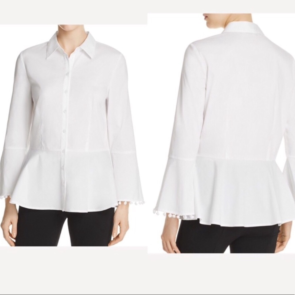 Marled by Reunited Peplum top Pompoms White Small